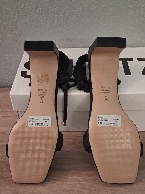 Black Braided Mid Heel Sandals - Women